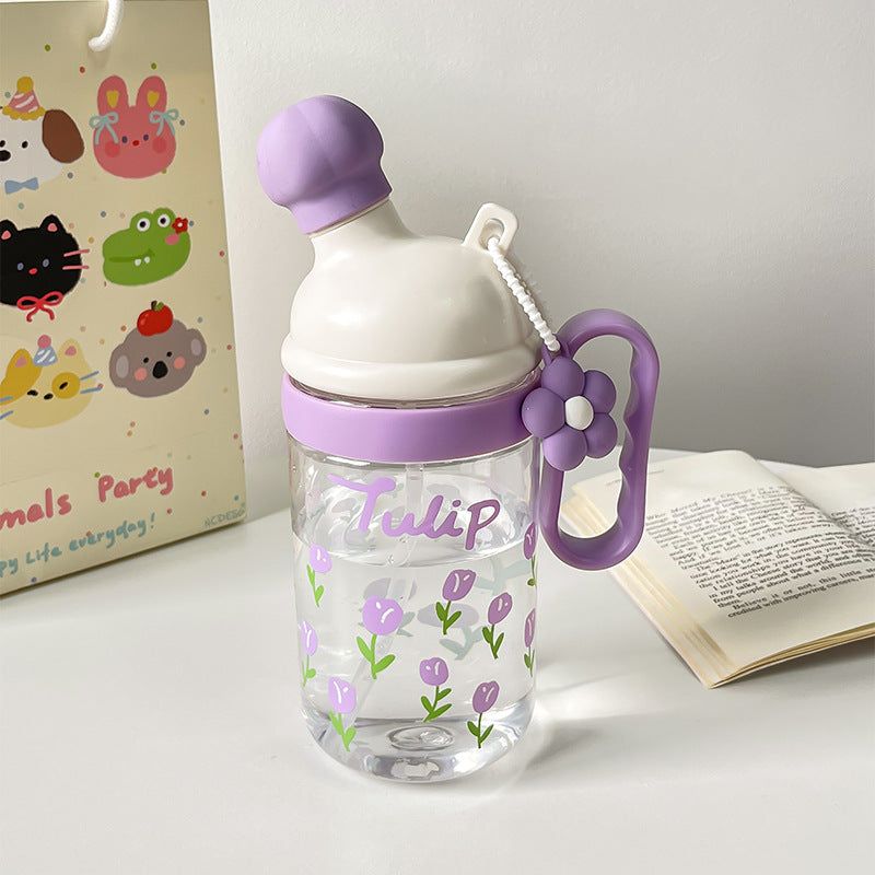 Women's BPA-Free Plastic Water Bottle with Leak-Proof Silicone Lid and Floral Design