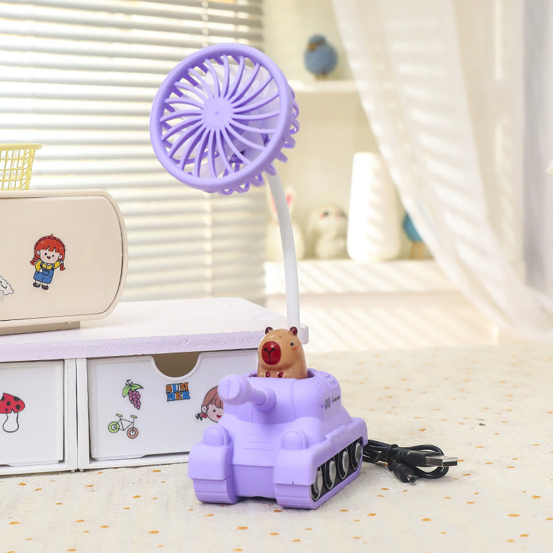 Creative Mini Fan Cute Tank Design Portable Adjustable Tilt Small Desk Fan