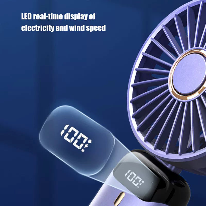 Foldable Rechargeable Handheld Fan with LED Battery Indicator and Detachable Charging Station