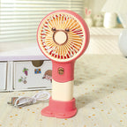 Ladies Portable Hand Fan with Playful Bear Design USB Rechargeable Lightweight Handheld Fan