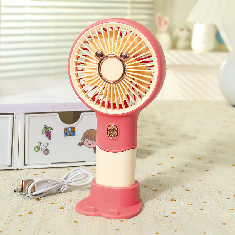 Ladies Portable Hand Fan with Playful Bear Design USB Rechargeable Lightweight Handheld Fan
