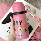 Women’s Stainless Steel Insulated Water Bottle with Colorful Animal Design Spill-Proof Lid