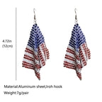 Women's Long Rhinestone Mesh Earrings American Flag Design Fishhook Lightweight