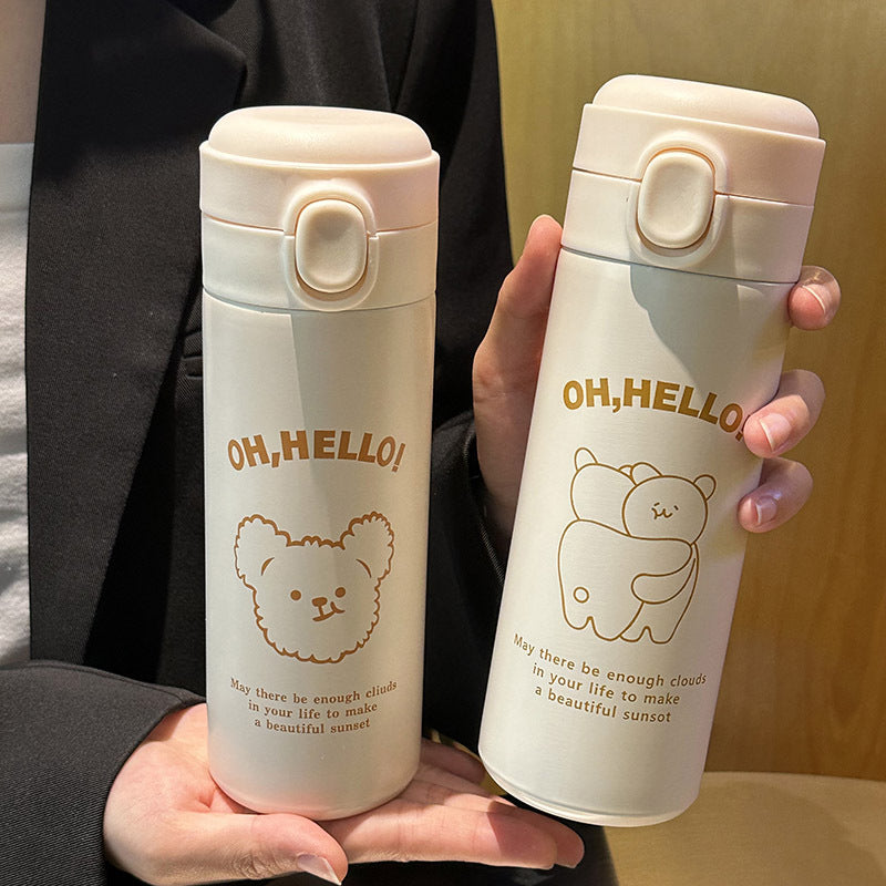 Ladies Insulated BPA-Free Plastic Water Bottle with Cute Animal Design and Flip Top