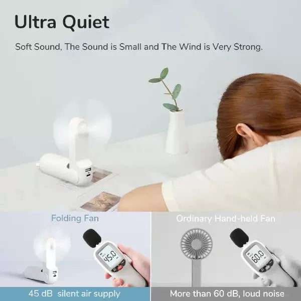 Foldable Rechargeable Portable Mini Fan with USB Power Bank and Lanyard Unisex One Size