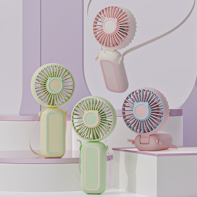 Women's Portable Handheld Fan with Integrated Neck Strap USB Rechargeable Adjustable Speed