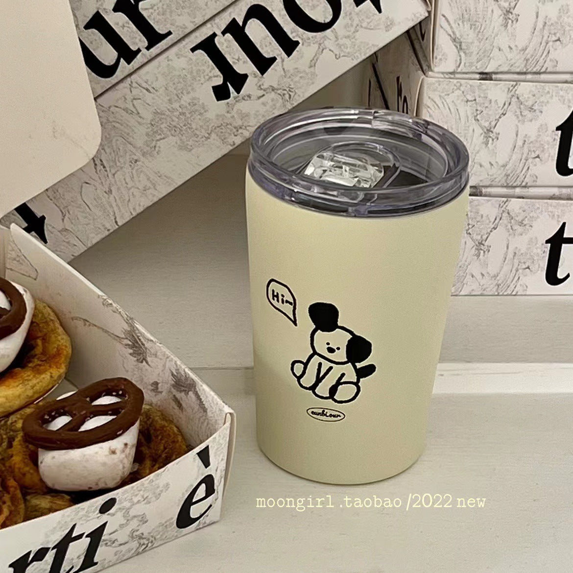 Women's Insulated Travel Mug with Cute Dog Design Leak-Proof Lid Ergonomic Handle