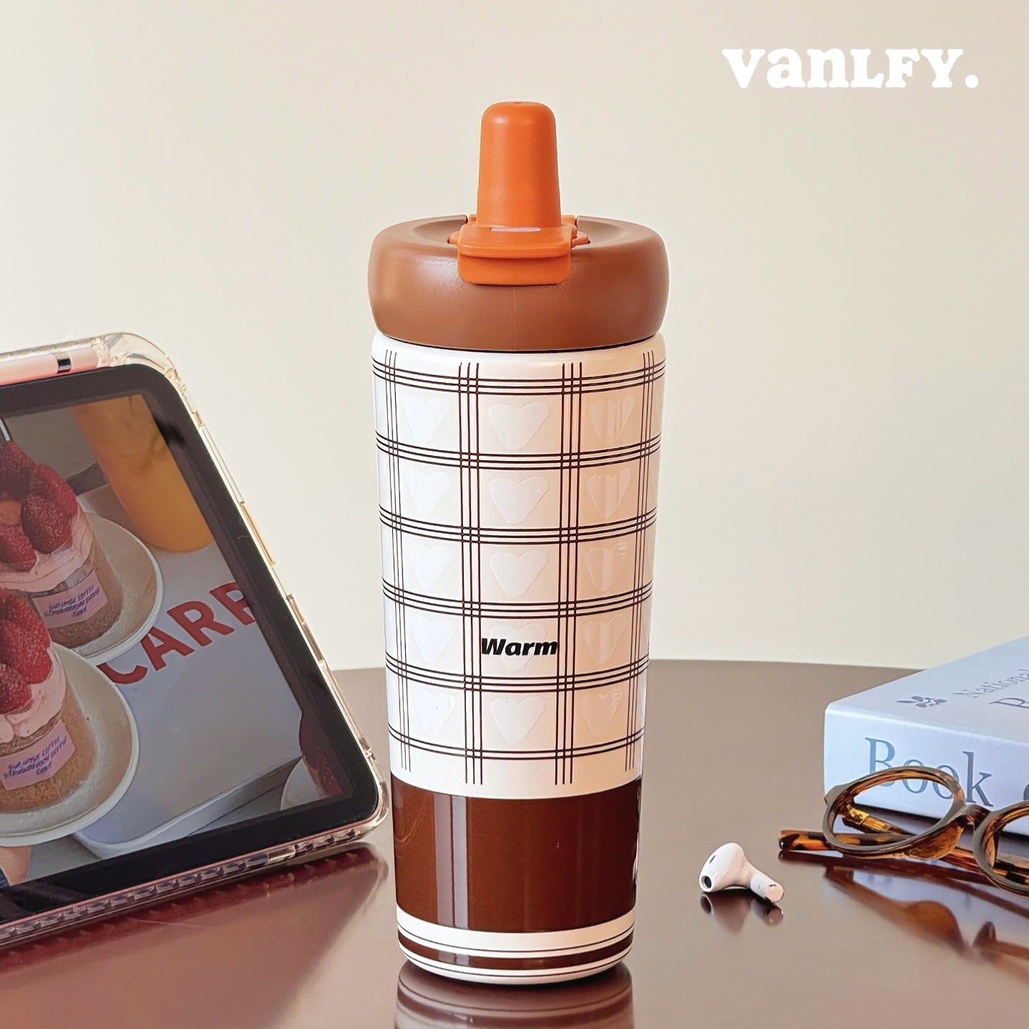 Women’s Insulated BPA-Free Plastic Water Bottle with Silicone Spill-Proof Cap and Playful Motif