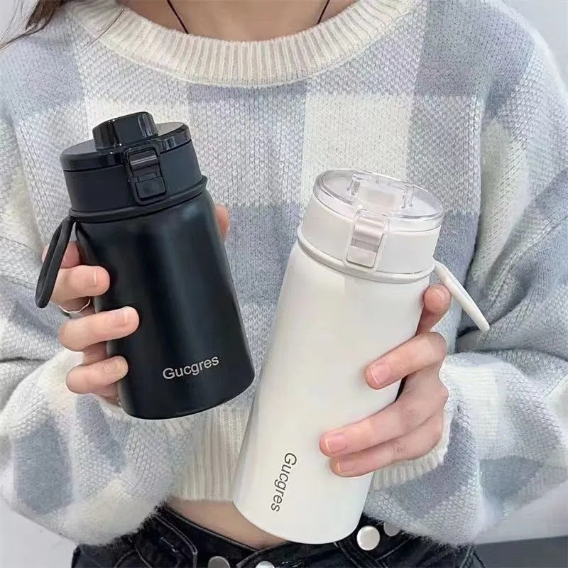 Women's Stainless Steel Insulated Water Bottle with Flip Lid Ergonomic Design