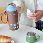 Insulated Plastic Water Bottle for Women Leak-Proof Hot Cold Drink Container with Handle and Cheerful Design