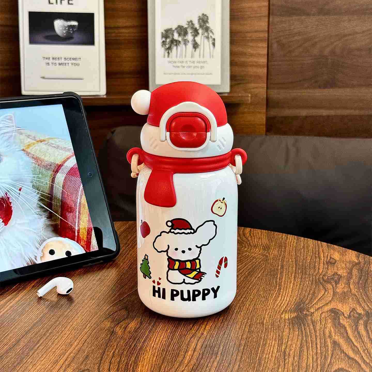 Insulated Stainless Steel Water Bottle with Secure Flip Lid and Dog Design for Women