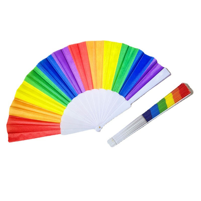 Ladies Rainbow Fan Lightweight Paper Folding Fan with Wooden Handle