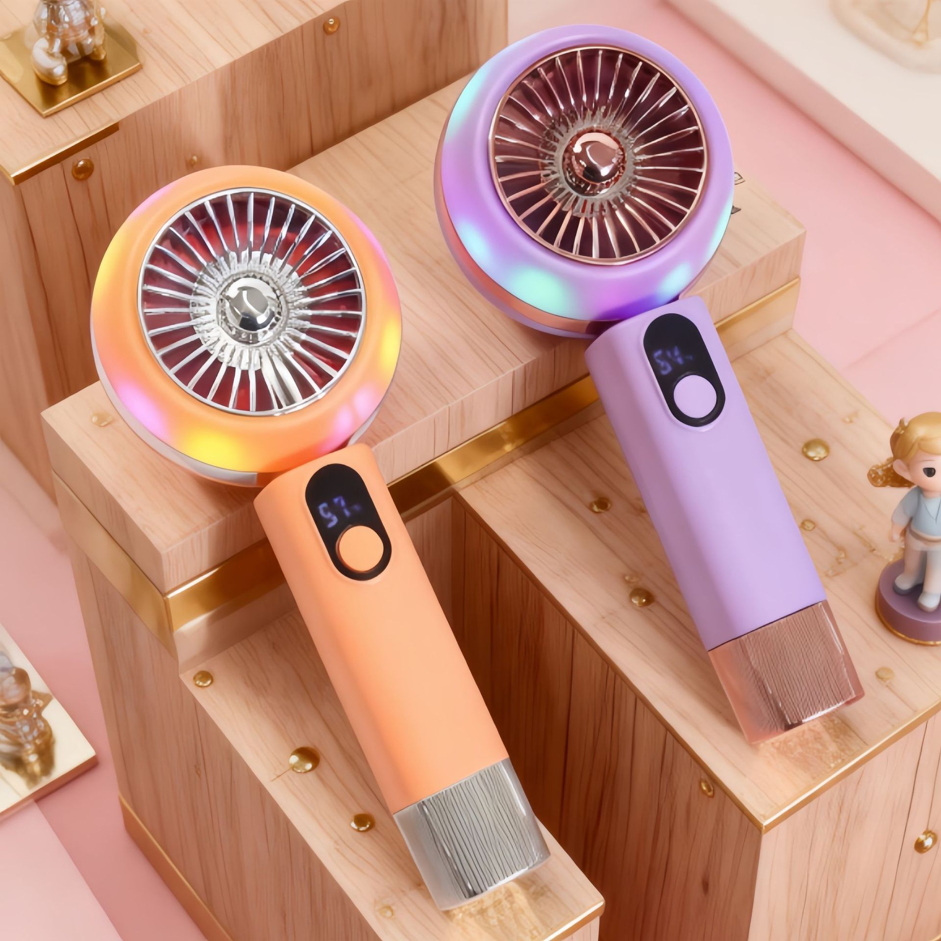 Ladies Portable Hand Fan with LED Display USB Rechargeable Stepless Speed Control Compact Design