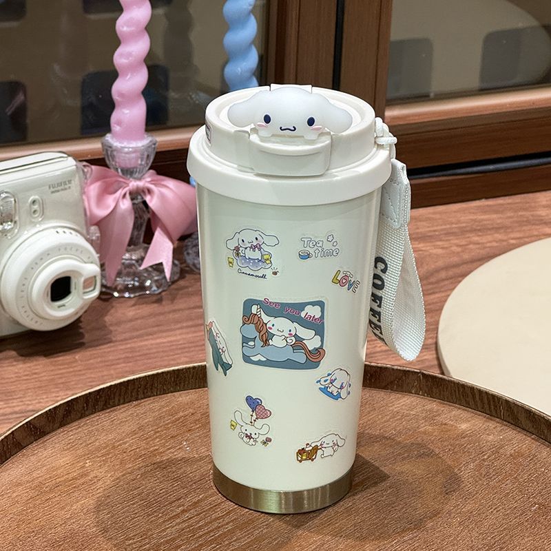 Women's Insulated Mug BPA-Free Plastic Flip-Top Lid Playful Character Design