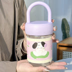 Women’s Glass Drinking Cup with Leak-Proof Lid and Playful Dog Design with Handle