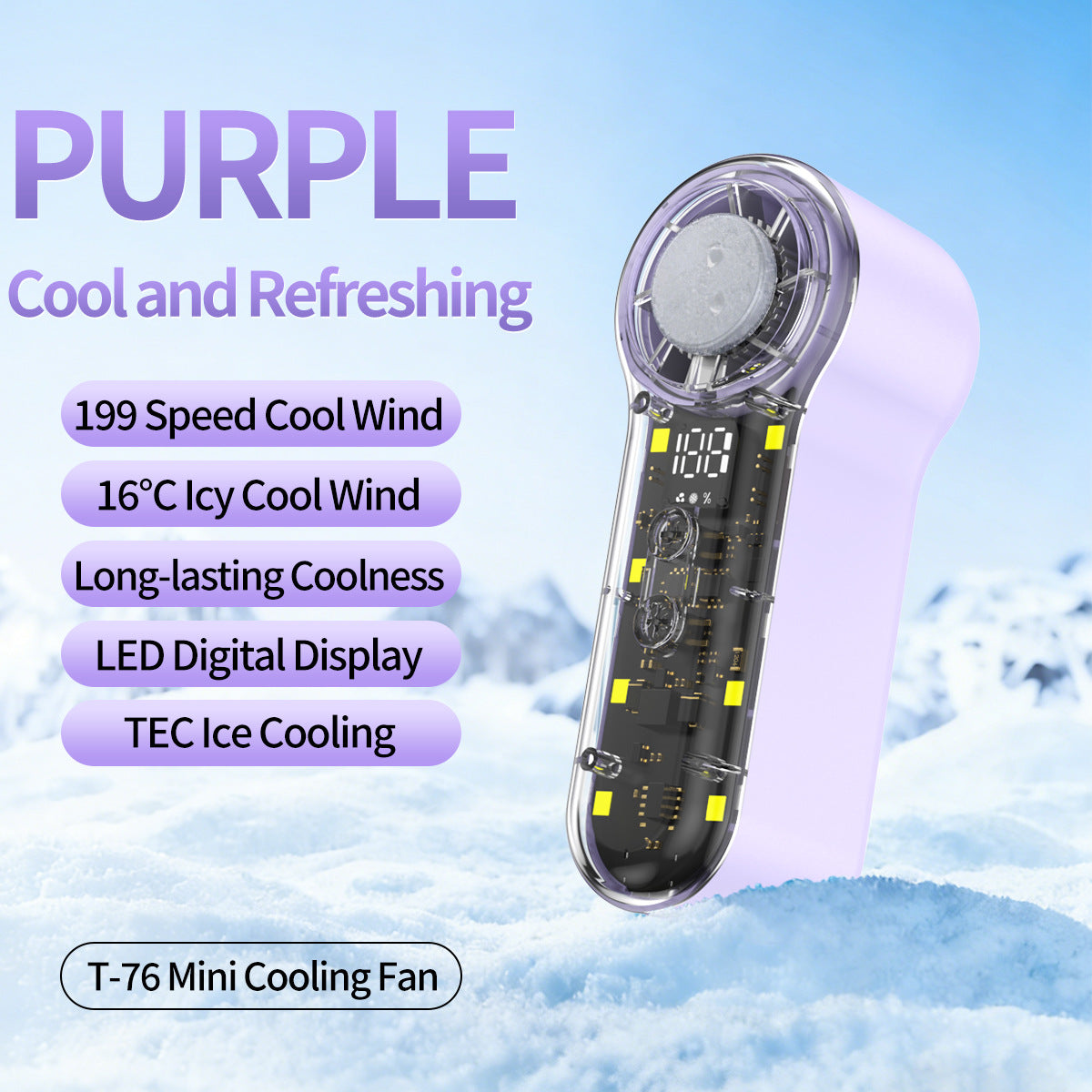Portable Mini Cooling Fan With 199 Speeds and LED Display Compact Handheld Cooler