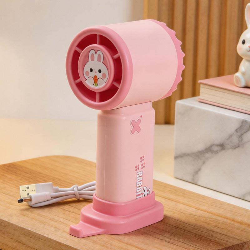 Portable Mini Hand Fan USB Rechargeable Cute Bunny Design Compact Lightweight