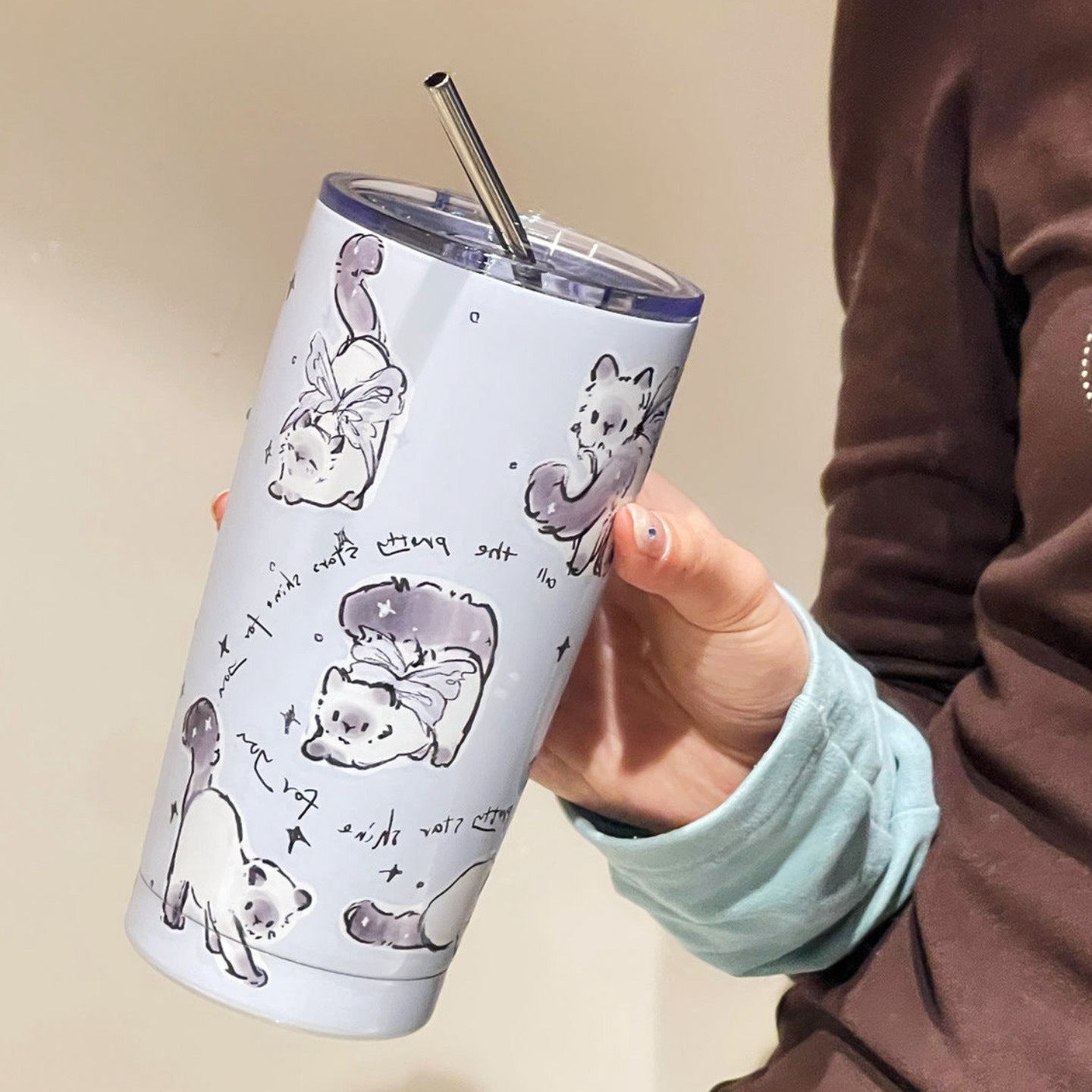 Women's Insulated Travel Mug with Spill-Proof Silicone Lid and Dog Design