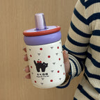 Women's Insulated Plastic Drinking Cup Double-Walled with Secure Flip Lid and Cat Design