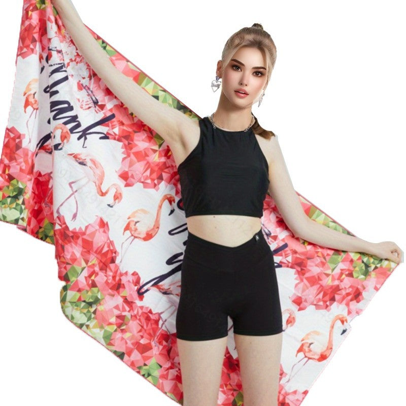 Women's Beach Towel Microfiber Soft Absorbent Colorful Flamingo Design Large Size