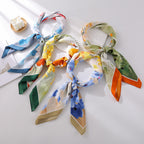 Women's Silk Scarf Botanical Pattern Soft Lightweight Elegant Neck Scarf Hairband Accessory