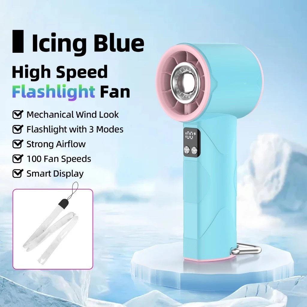 High-Speed Handheld Fan with Built-In LED Light and Adjustable Wind Settings