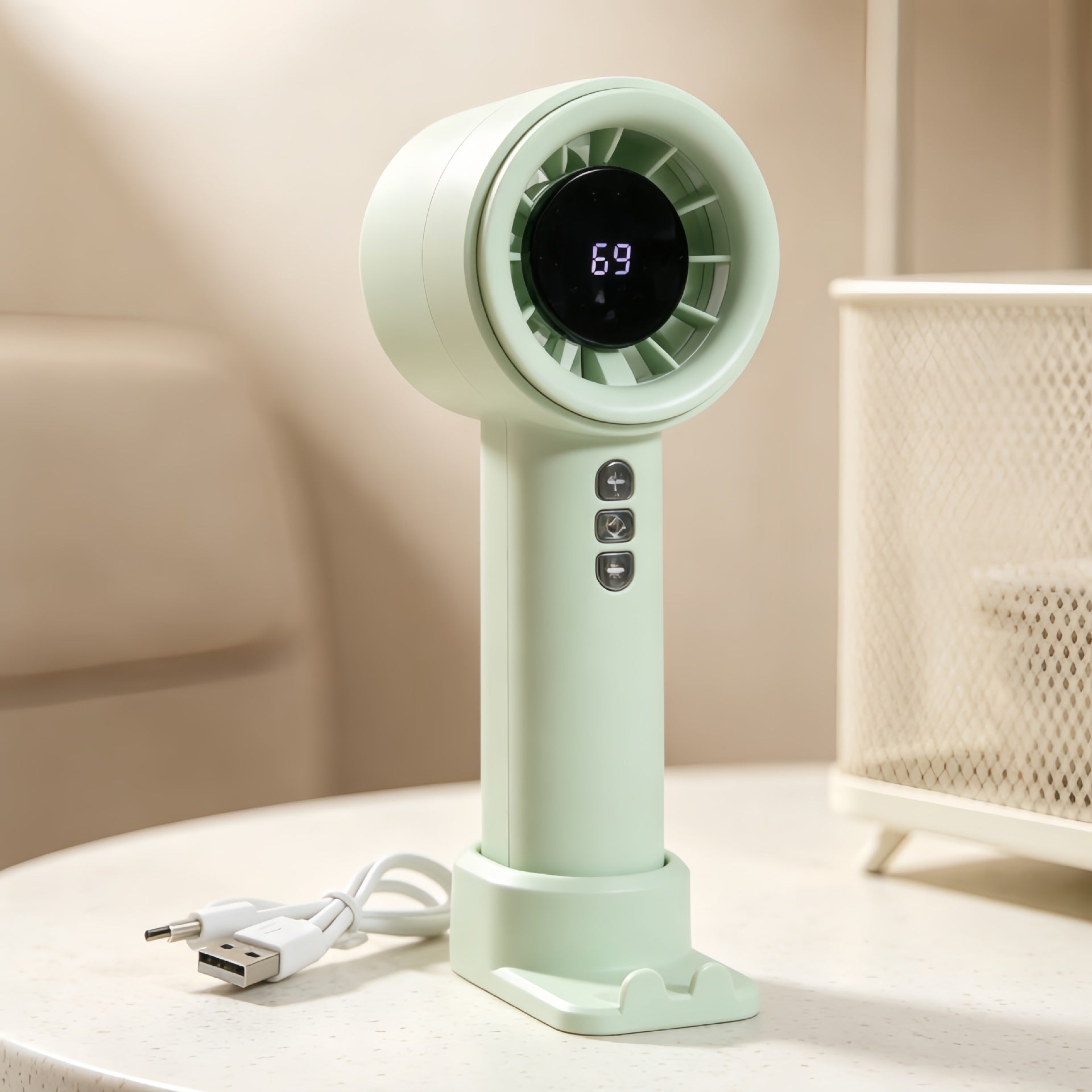 Portable High-Speed Fan with Digital Temperature Display USB Rechargeable Quiet Operation