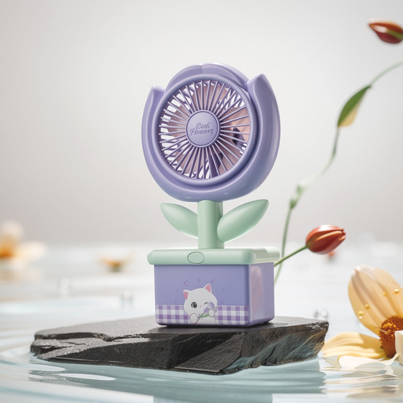 Portable Mini Fan USB Rechargeable Compact Flower Design Adjustable Speeds