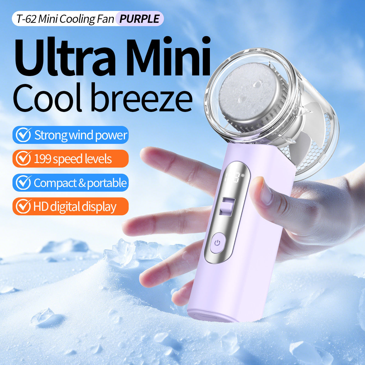 Portable Mini Air Cooler with HD Digital Display Compact Personal Fan for Women