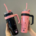 Women’s Insulated Water Bottle BPA-Free Plastic with Straw and Carry Handle