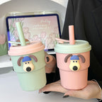 Ladies Insulated Drinking Cup with Dog Motif Leak-Proof Flip Lid BPA-Free