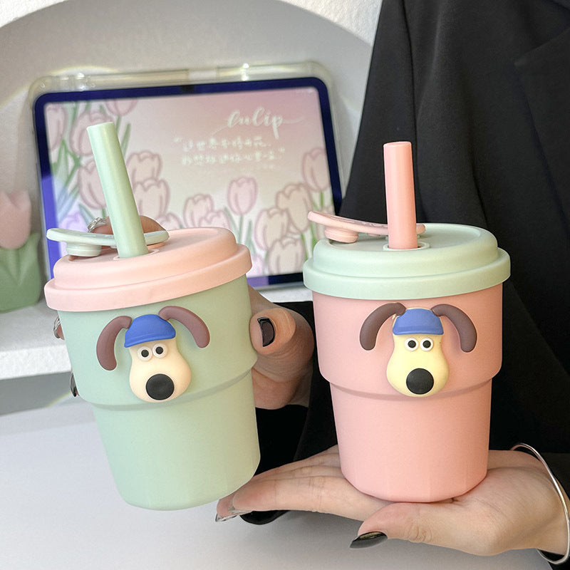 Ladies Insulated Drinking Cup with Dog Motif Leak-Proof Flip Lid BPA-Free