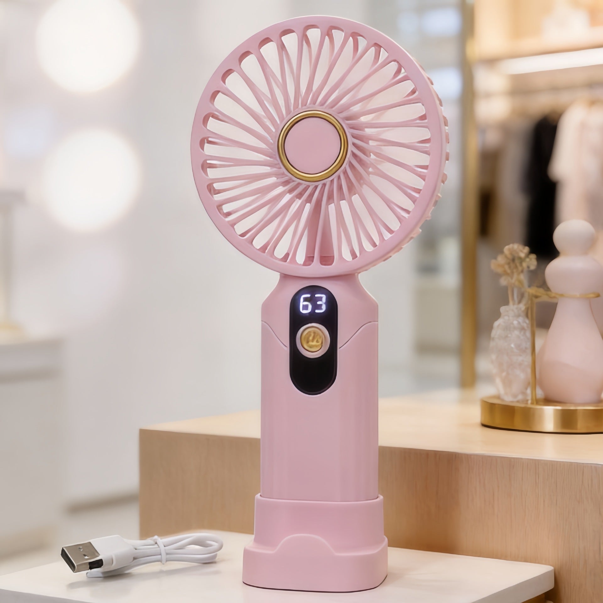 Portable USB Fan with Variable Speed Control Digital Display Compact Quiet Operation