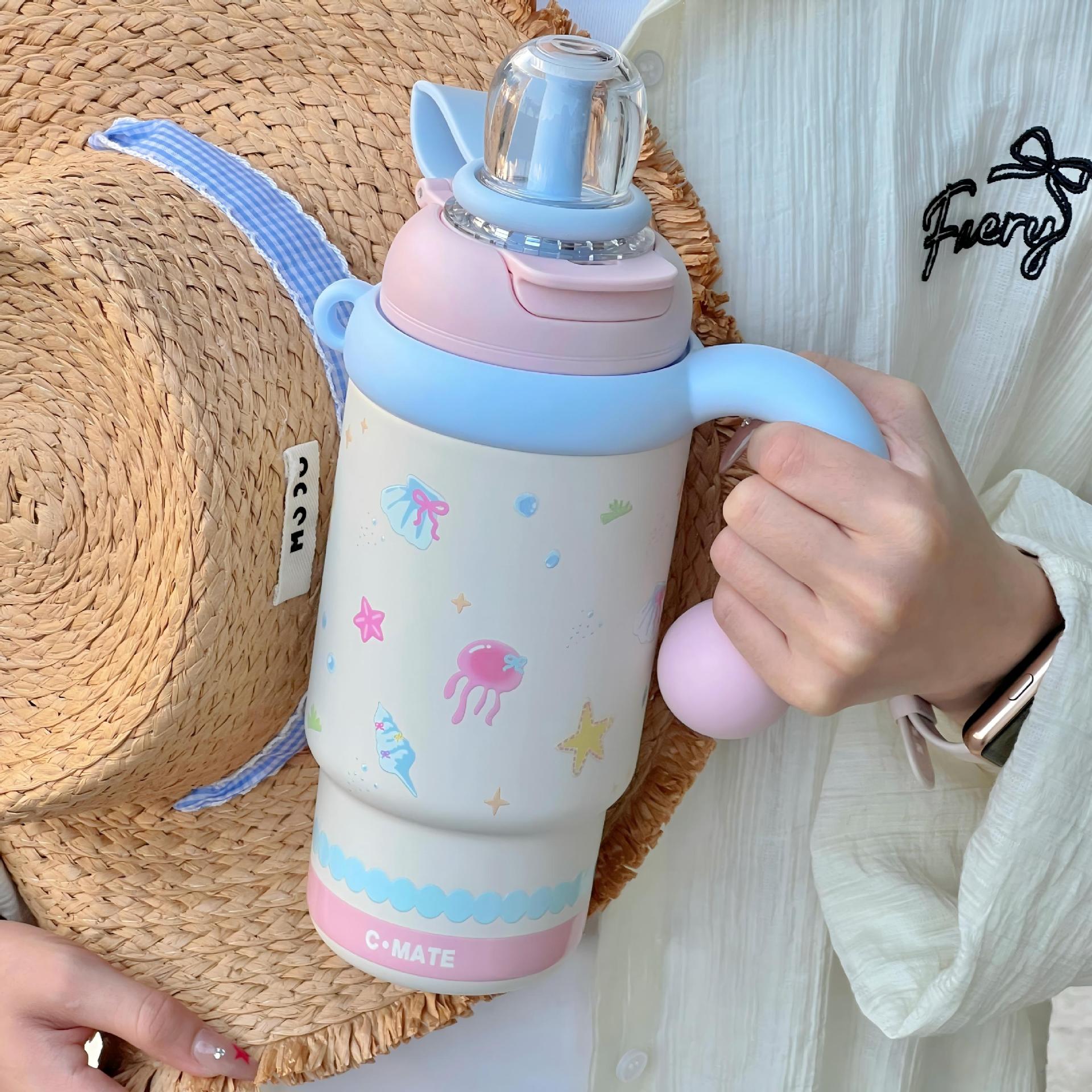 Insulated Women’s Water Bottle Leak-Proof Lid Built-In Straw Floral Design Compact Size