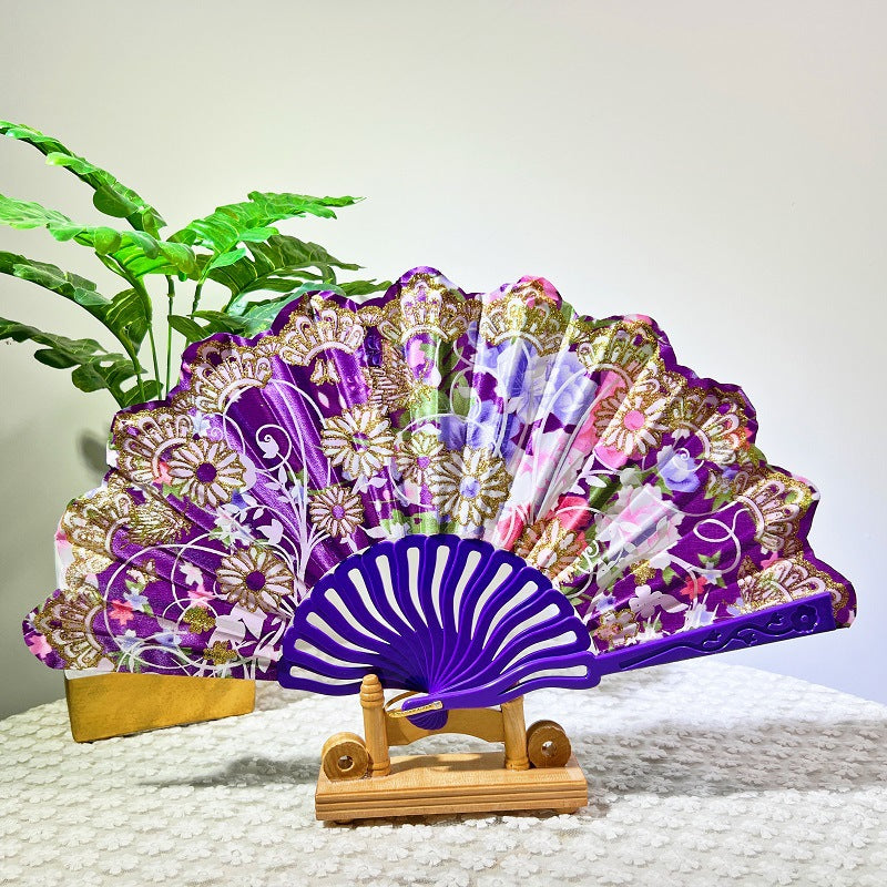 Ladies Handmade Fan Lightweight Elegant Fabric and Wood Accessory