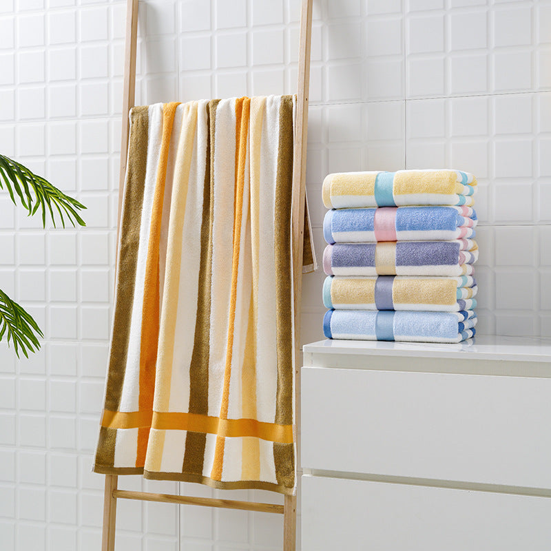 Ladies Cotton Towel Soft Striped Blue and White Bathroom Beach Gym Towel