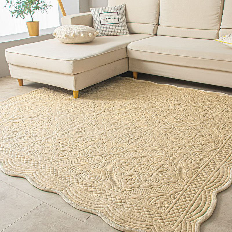 Decorative Living Room Rug Soft Microfiber Embossed Floral Non-Slip Backing