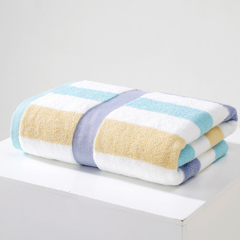Ladies Cotton Towel Soft Striped Blue and White Bathroom Beach Gym Towel
