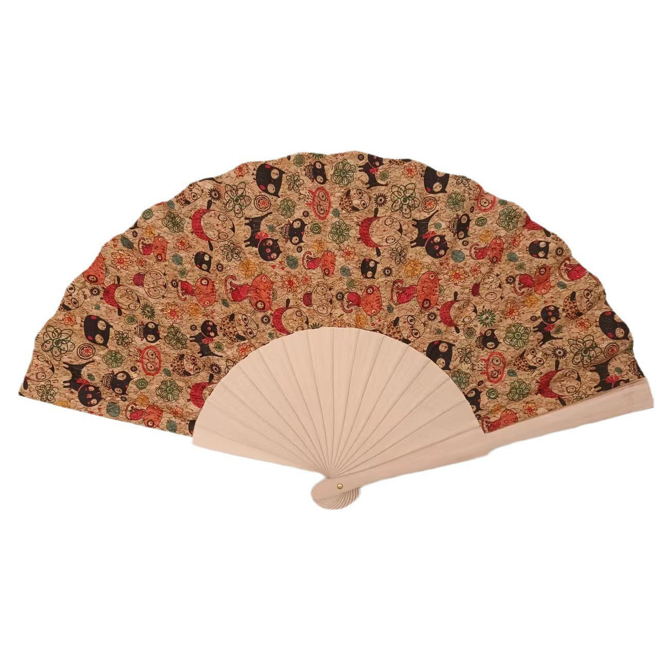 Handmade Cork and Wood Ladies Fan Lightweight Elegant Portable Accessory