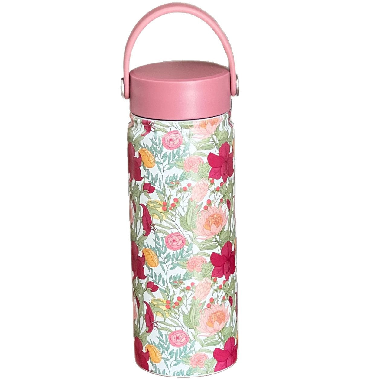 Flower Pattern Stainless Steel Insulated Thermos Bottle with Handle for Hot and Cold Drinks