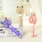 Portable Handheld Fan with LED Light and Animal Ear Design USB Rechargeable Quiet Operation