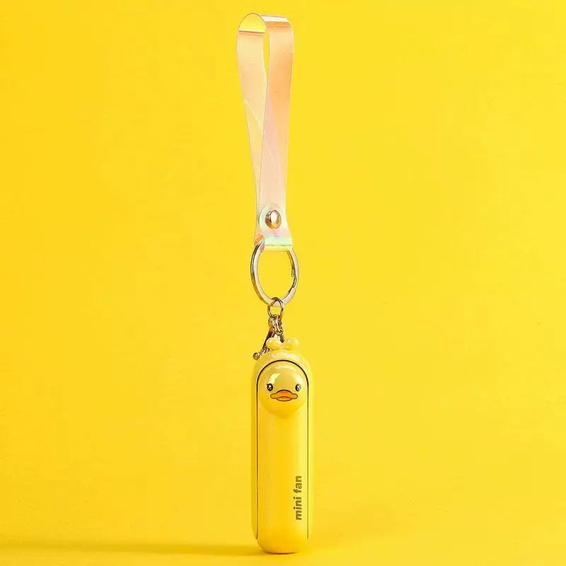 Rechargeable Mini Keychain Fan USB Portable Handheld with Wrist Strap and Frog Charm