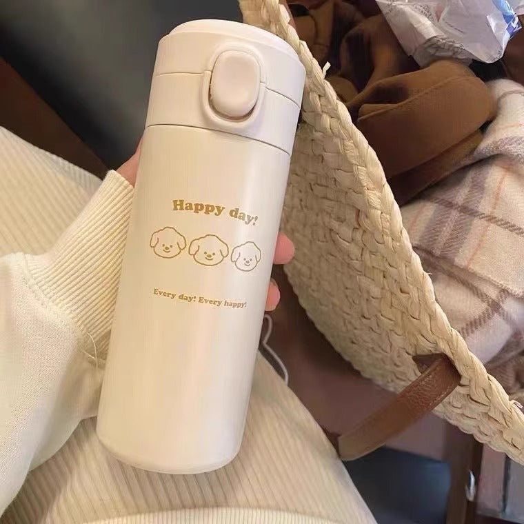 Insulated Stainless Steel Water Bottle for Women with Leak-Proof Press Cap and Animal Design