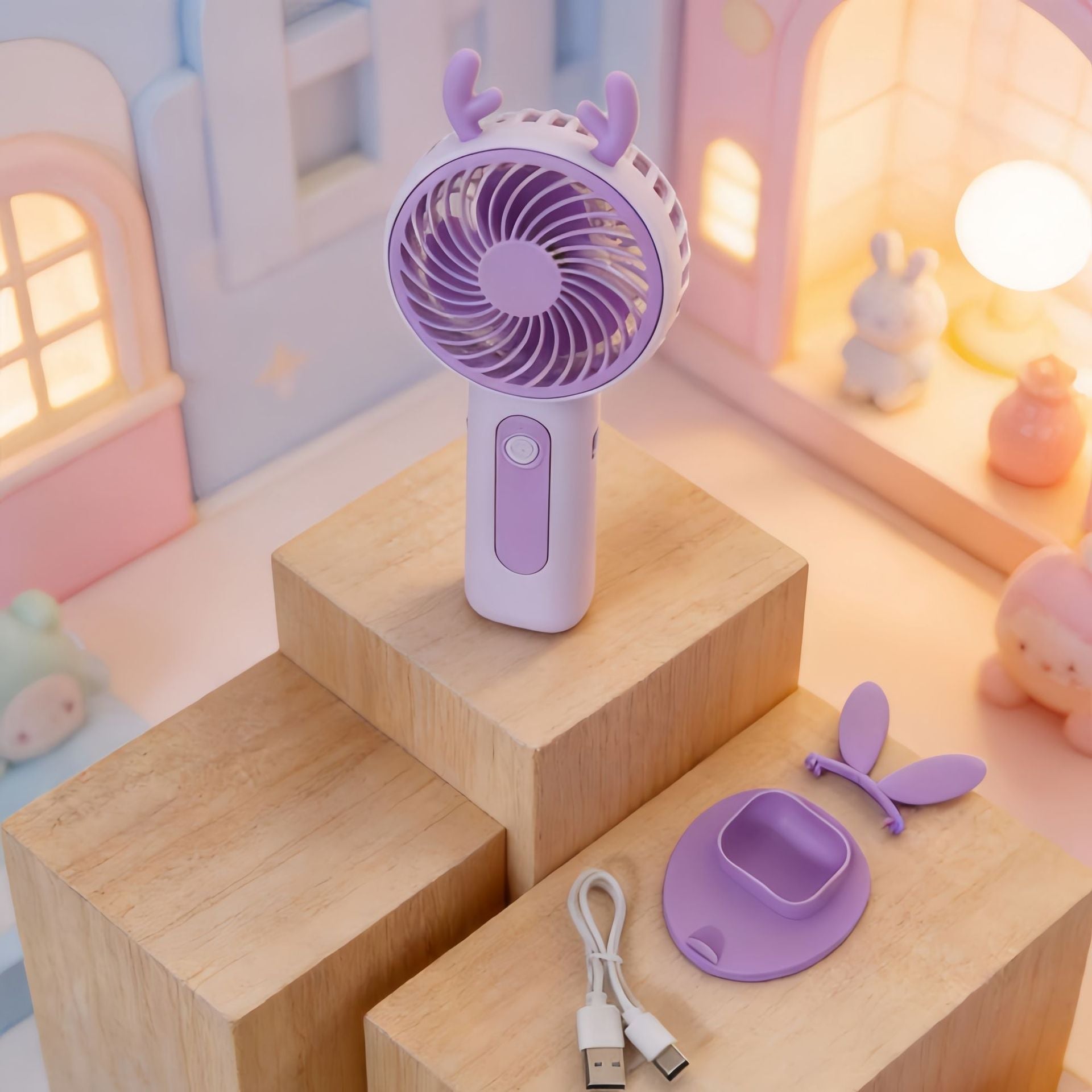 Portable Handheld Fan USB Rechargeable Compact Lightweight Small Ear Design