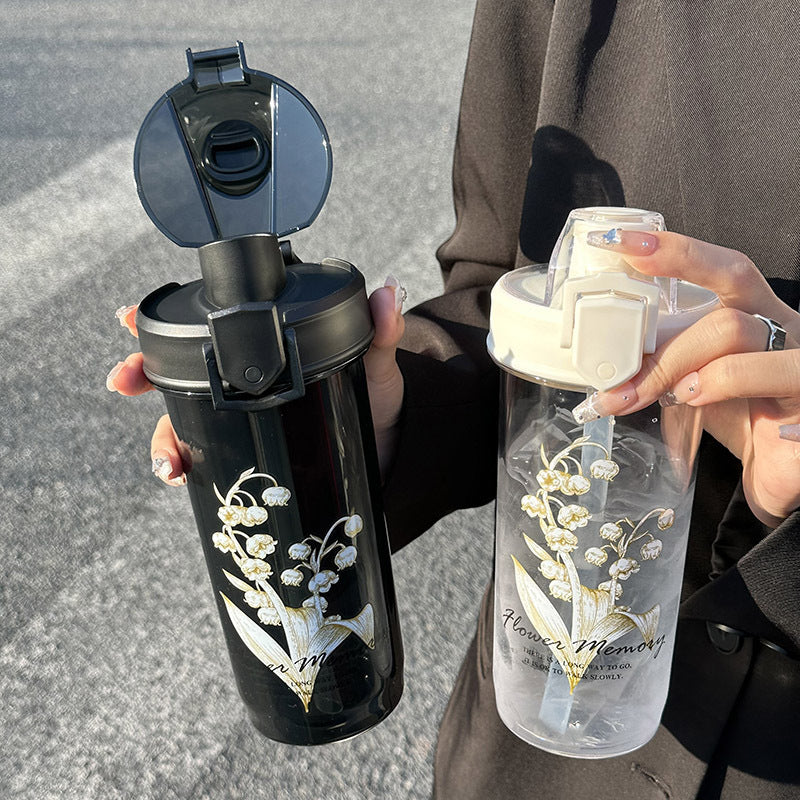 Women's Insulated Water Bottle Floral Design Leak-Proof Flip Lid Thermal Drink Bottle