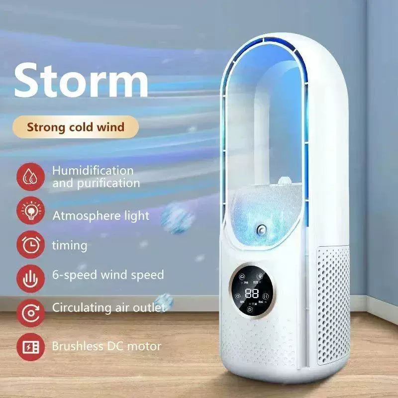 Bladeless Evaporative Tower Fan and Humidifier with Touch LED Display and Brushless Motor