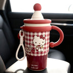 Insulated Women's Drinking Cup With Cute Cat Design Leak-Proof Flip Lid Ergonomic Handle
