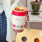 Insulated Coffee Mug for Women Double-Walled Spill-Proof Travel Mug with Lid and Carry Strap Black Silver
