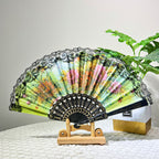 Ladies Elegant Hand Fan Floral Design Lace Edges Compact Lightweight