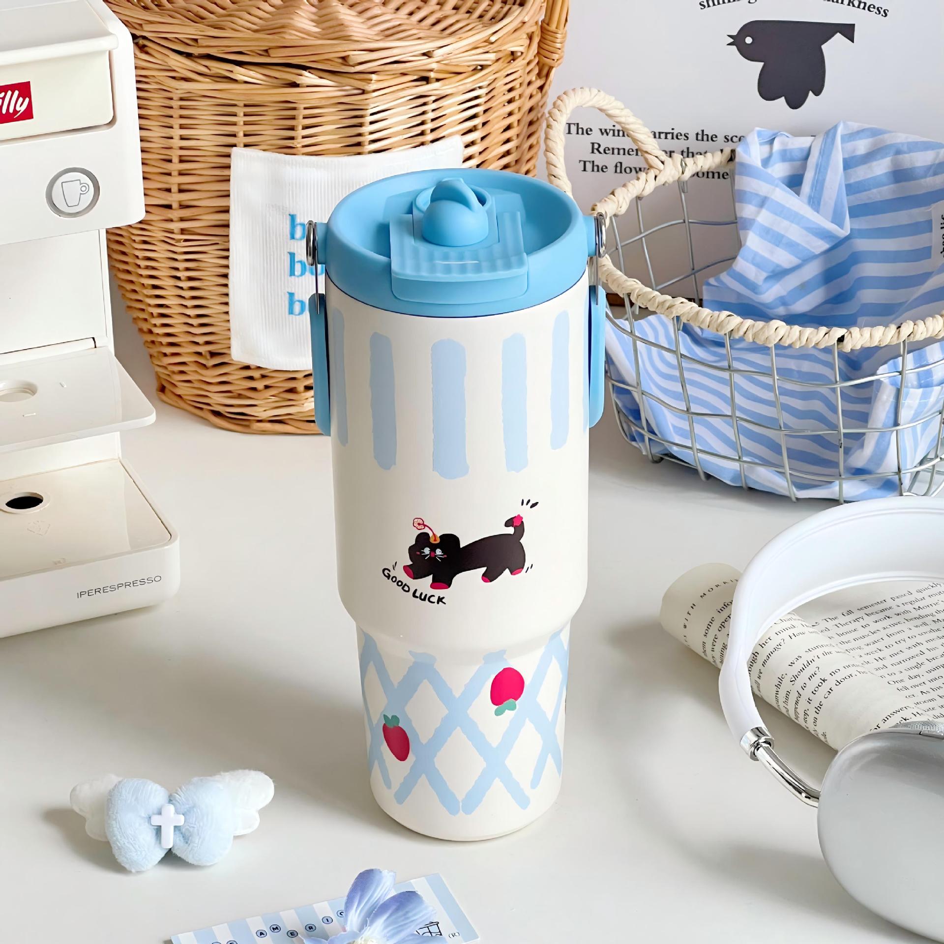 Insulated Stainless Steel Water Bottle for Women with Cute Dog Design Leak-Proof Lid
